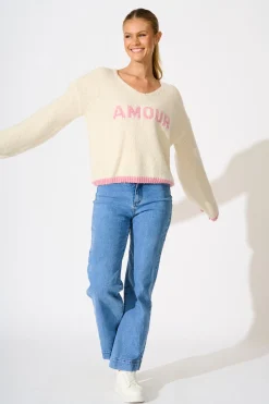 New A love Affair Intarsia Knit in Cream Knitwear|Knitwear