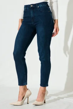 New Ace Mid Rise Straight Leg Jean In Dark Blue Denim Bottoms|Denim