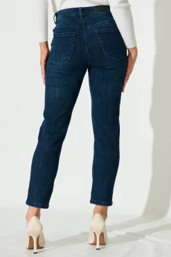 New Ace Mid Rise Straight Leg Jean In Dark Blue Denim Bottoms|Denim