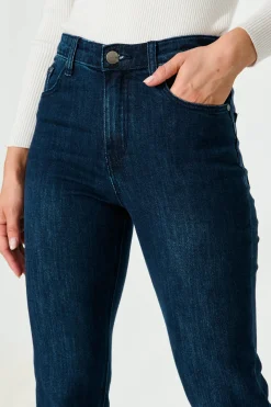 New Ace Mid Rise Straight Leg Jean In Dark Blue Denim Bottoms|Denim