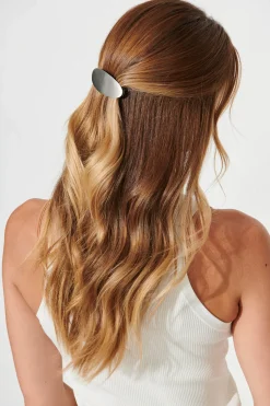 New Aces Metal Oval Hair Clip In Silver Hair Accessories