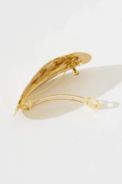Fashion Aces Metal Oval Hair Clip In Textured Gold Hair Accessories