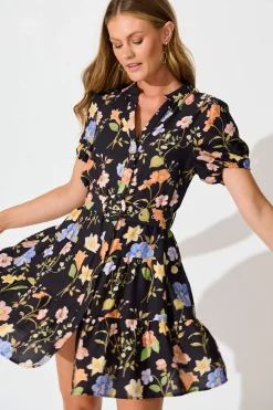 Hot Adara Dress in Black with Multi Floral Dresses|Casual