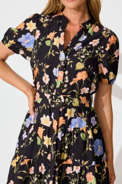 Hot Adara Dress in Black with Multi Floral Dresses|Casual