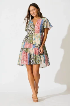 New Adeline Shirt Dress In Multi Patchwork Print Dresses|Casual