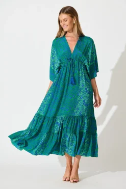 New Admire You Maxi Dress in Green with Blue Floral Dresses|Casual