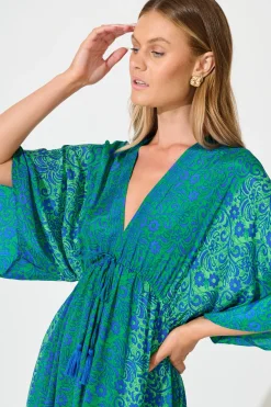 New Admire You Maxi Dress in Green with Blue Floral Dresses|Casual