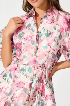 Sale Admirer Shirt Dress in Multi Pink Floral Organza Dresses|Party