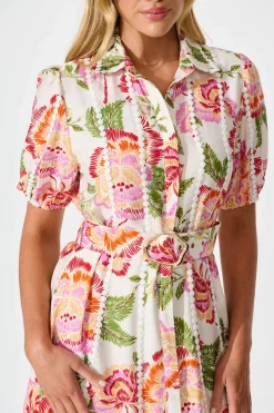 Fashion Adore Maxi Shirt Dress in Cream with Multi Floral Wedding Guest