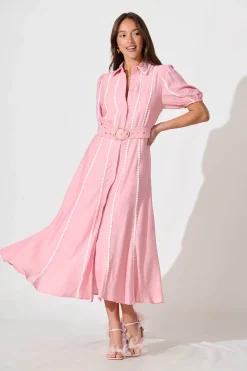 Hot Adore Maxi Shirt Dress In Pink Dresses|Casual