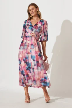 Sale Adrina Maxi Dress In Purple With Blue Multi Print Dresses|Party