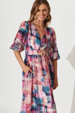 Sale Adrina Maxi Dress In Purple With Blue Multi Print Dresses|Party