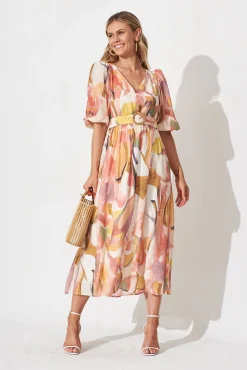 Online Adrina Maxi Dress In White With Multi Floral Dresses|Party