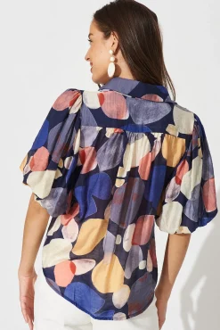 Clearance Aeryn Shirt In Navy With Multi Print Tops|Party & Occasion