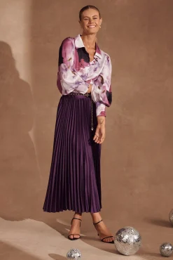 Best Afternoon Shirt In Pink With Purple Watercolour Satin Tops|Casual