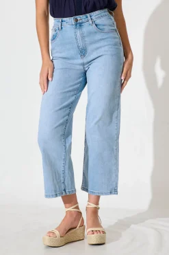 Sale Aidy High Rise Relaxed Leg Crop Jean in Light Blue Denim Bottoms|Pants