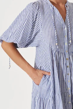 Outlet Aine Shirt Dress In Blue Stripe Cotton Dresses|Casual