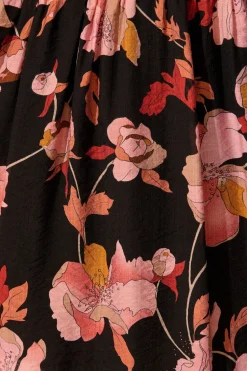 Online Alaina Maxi Shirt Dress in Black Floral with Black Lace Trim Dresses|Party