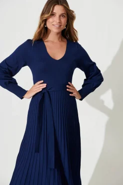 Best Albi Midi Knit Dress In Navy Cotton Blend Dresses|Knitwear