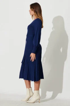 Best Albi Midi Knit Dress In Navy Cotton Blend Dresses|Knitwear