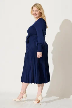 Best Albi Midi Knit Dress In Navy Cotton Blend Dresses|Knitwear