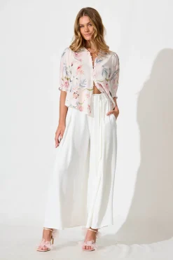 Outlet Alexandros Shirt in White with Pink Multi Floral Tops|Party & Occasion