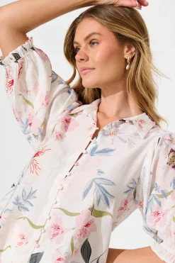 Outlet Alexandros Shirt in White with Pink Multi Floral Tops|Party & Occasion