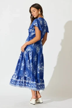 Fashion Alice Maxi Dress in Blue with White Floral Dresses|Casual