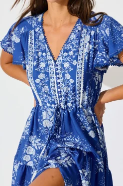Fashion Alice Maxi Dress in Blue with White Floral Dresses|Casual