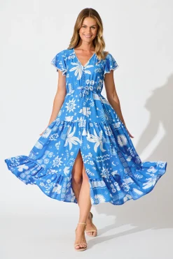 Fashion Alice Maxi Dress in Blue Print Dresses|Casual