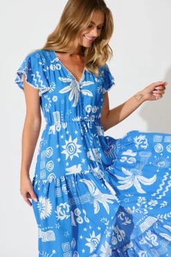Fashion Alice Maxi Dress in Blue Print Dresses|Casual