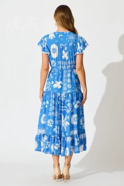 Fashion Alice Maxi Dress in Blue Print Dresses|Casual