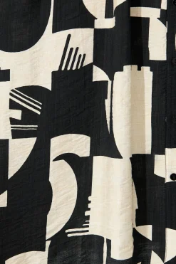 Sale Allara Midi Shirt Dress in Black with Cream Geometric Print Dresses|Casual