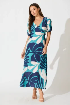 Sale Allegra Maxi Dress in Multi Blue Print Dresses|Casual