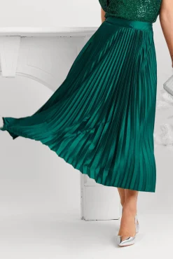 Hot Allison Midi Pleat Skirt In Emerald Satin Bottoms|Skirts & Shorts