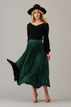 Hot Allison Midi Pleat Skirt In Emerald Satin Bottoms|Skirts & Shorts