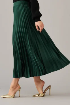 Hot Allison Midi Pleat Skirt In Emerald Satin Bottoms|Skirts & Shorts