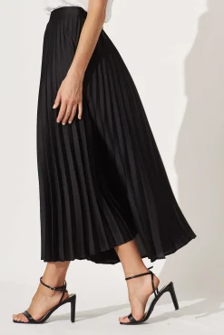 Fashion Allison Midi Pleat Skirt In Black Satin Bottoms|Skirts & Shorts