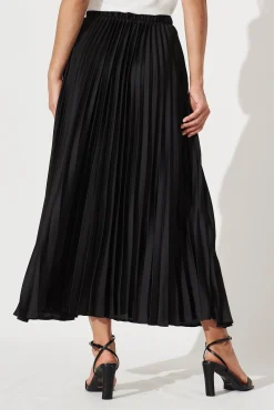 Fashion Allison Midi Pleat Skirt In Black Satin Bottoms|Skirts & Shorts