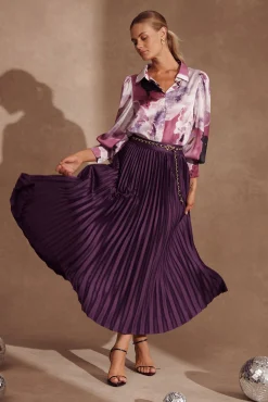 Best Allison Midi Pleat Skirt In Plum Satin Bottoms|Skirts & Shorts