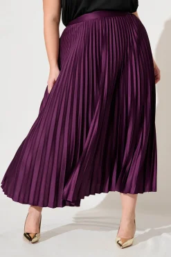 Best Allison Midi Pleat Skirt In Plum Satin Bottoms|Skirts & Shorts