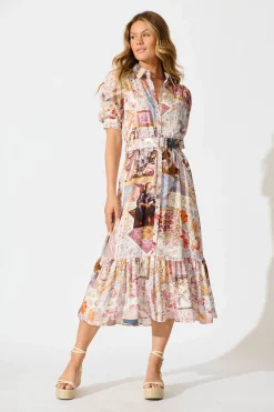 Discount Allyna Midi Shirt Dress in White Multi Patchwork Dresses|Casual