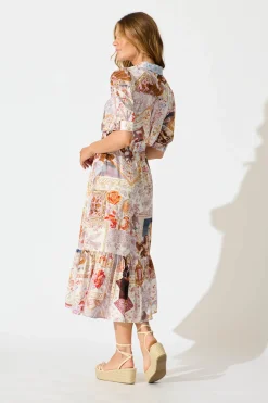 Discount Allyna Midi Shirt Dress in White Multi Patchwork Dresses|Casual