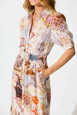 Discount Allyna Midi Shirt Dress in White Multi Patchwork Dresses|Casual