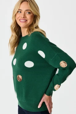 New Almeria Knit In Emerald With Sequin Spot Wool Blend Knitwear|Knitwear