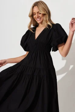 New Amalie Midi Dress In Black Cotton Dresses|Casual
