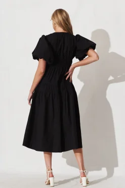New Amalie Midi Dress In Black Cotton Dresses|Casual