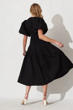New Amalie Midi Dress In Black Cotton Dresses|Casual