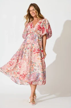 Sale Amalie Midi Dress In Blush Multi Floral Dresses|Casual