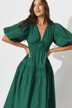 Clearance Amalie Midi Dress In Green Cotton Dresses|Casual
